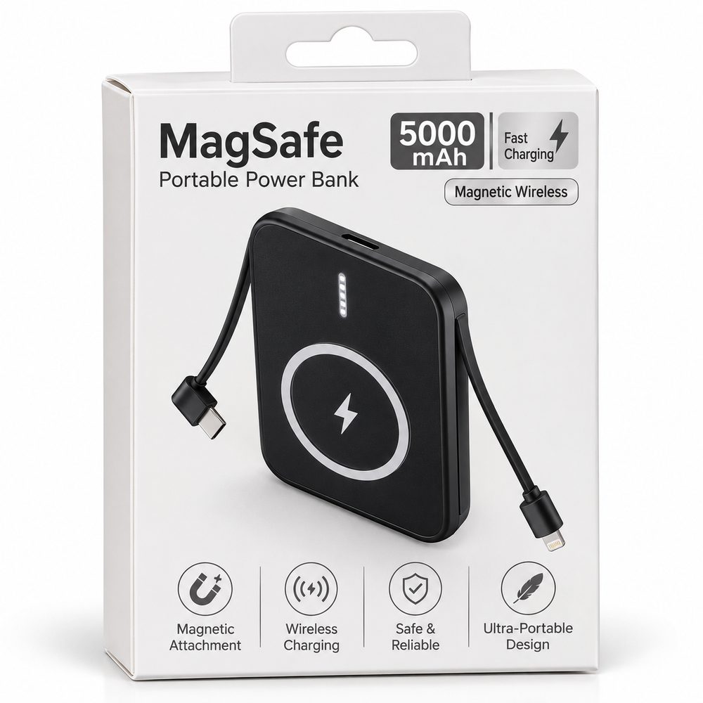 MagSafe Wireless Power Bank 5000mAh w/ Built-in Cable