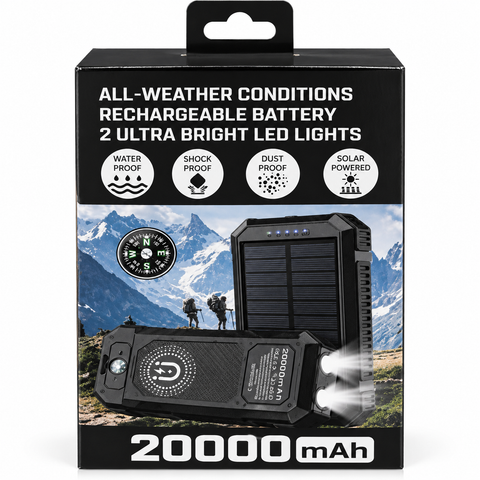 All-Weather Solar Power Bank 20000mAh w/ 2 LED Lights