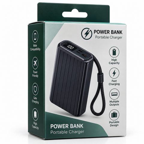 Solar Energy Power Bank 30000mAh w/ 4 Built-in Cables (green box)