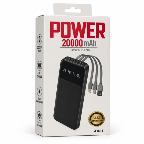 Power Bank 20000mAh w/ Detachable Cables (pink box)