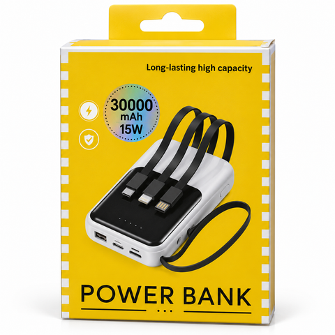 Power Bank 20000mAh 22.5W w/ 3 Built-in Cables (yellow box)