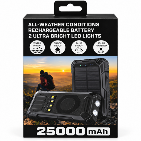 All-Weather Solar Power Bank 25000mAh w/ 2 LED Lights