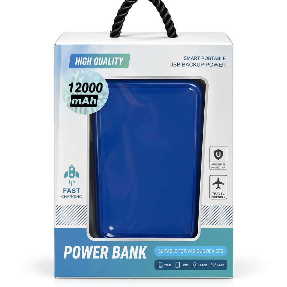 High Quality USB Backup Power Bank 12000mAh — Blue