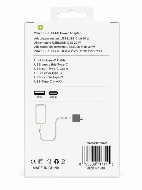 Icon A 20W Fast Charging USB-A & USB-C Wall Charger