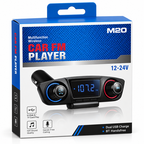 M20 Multifunction Wireless Car FM Player 12-24V (dual USB 3.1A)
