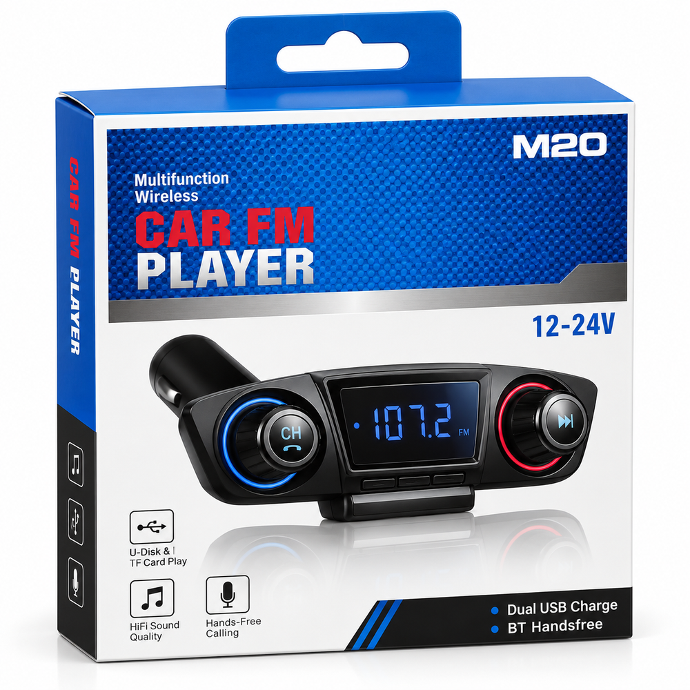 M20 Multifunction Wireless Car FM Player 12-24V (dual USB 3.1A)