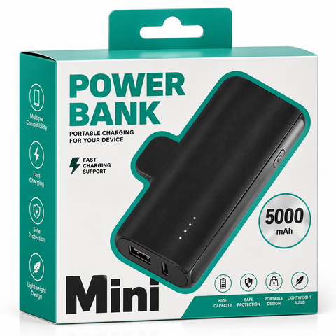 Mini Power Bank 5000mAh — Black (green box)